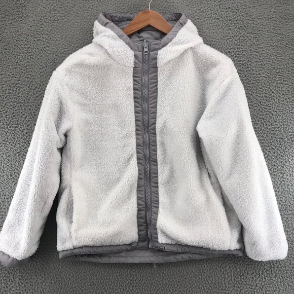 Fabletics Coat Womens Small Cher Polar Fleece Gray Jacket Reversible Hooded Zip - Picture 5 of 15